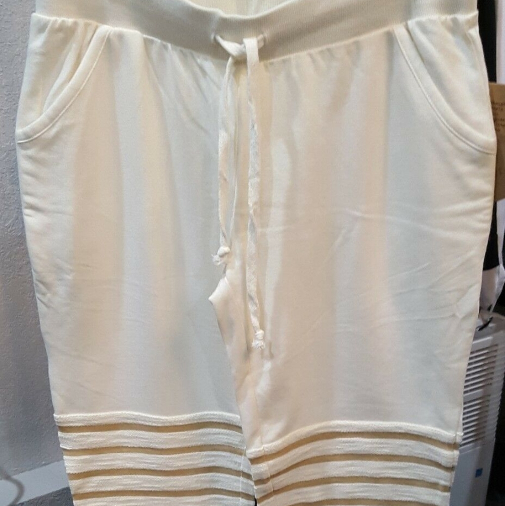 Threads cream designer gold knee stripe sweatpants